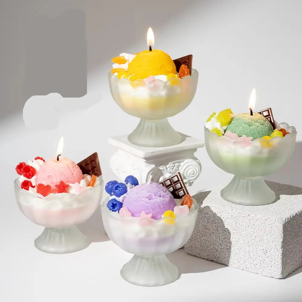 Summer Fruit Ice Cream Soy Wax Candle Dessert Jar Aromatherapy Gift Set Yogurt Cup Scented Candle for Birthday Party Favors