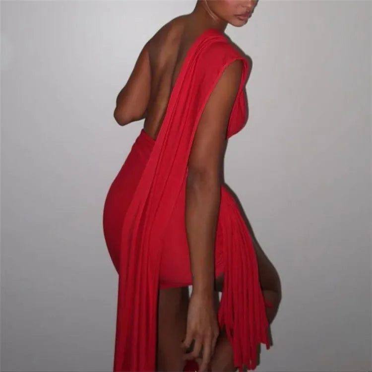 Sexy Hollow Dress Women Elegant Backless Lace up Ruched Ribbon Party Stretch Skinny Waistless Bodycon Dress