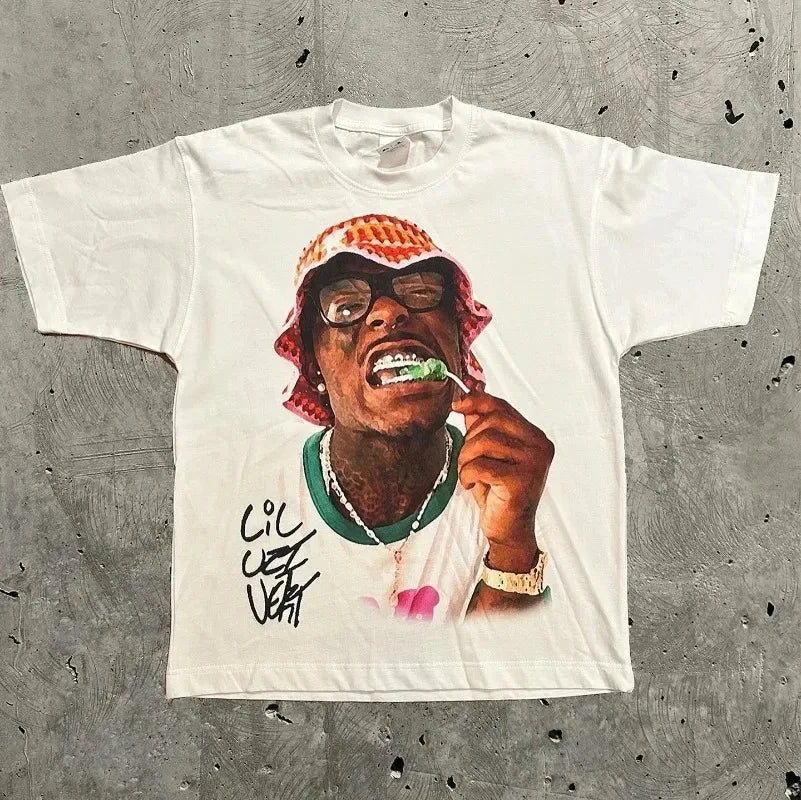 2026 American Trendy Hip Hop Street Style T-Shirt Unisex Celebrity Portrait Print Tee Kanye Photo Top Plus Size Clothing Adult