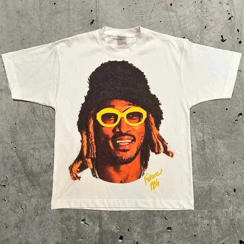 2026 American Trendy Hip Hop Street Style T-Shirt Unisex Celebrity Portrait Print Tee Kanye Photo Top Plus Size Clothing Adult