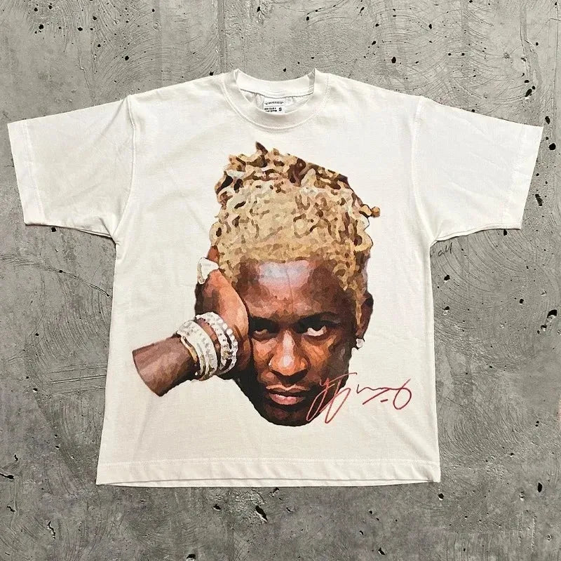 2026 American Trendy Hip Hop Street Style T-Shirt Unisex Celebrity Portrait Print Tee Kanye Photo Top Plus Size Clothing Adult