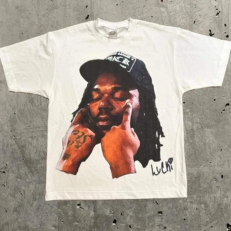 2026 American Trendy Hip Hop Street Style T-Shirt Unisex Celebrity Portrait Print Tee Kanye Photo Top Plus Size Clothing Adult