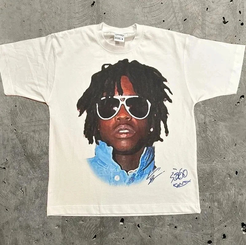2026 American Trendy Hip Hop Street Style T-Shirt Unisex Celebrity Portrait Print Tee Kanye Photo Top Plus Size Clothing Adult