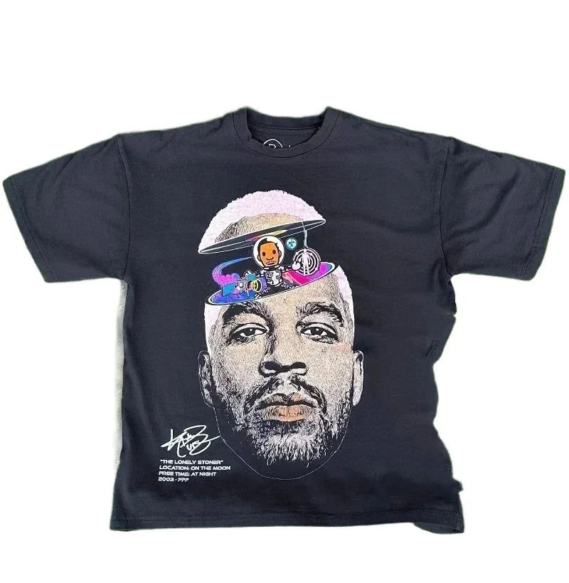 2026 American Trendy Hip Hop Street Style T-Shirt Unisex Celebrity Portrait Print Tee Kanye Photo Top Plus Size Clothing Adult